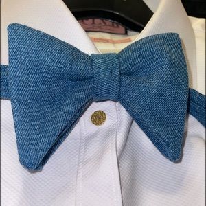Handmade overstuffed denim “Tom Ford style” bow tie
